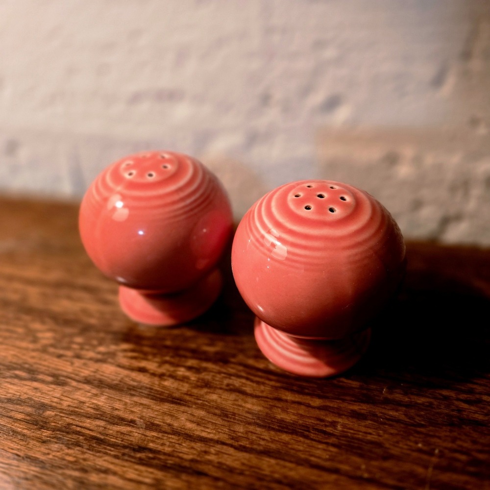 Fiesta persimmon color bulb salt and pepper shakers‎ with stoppers